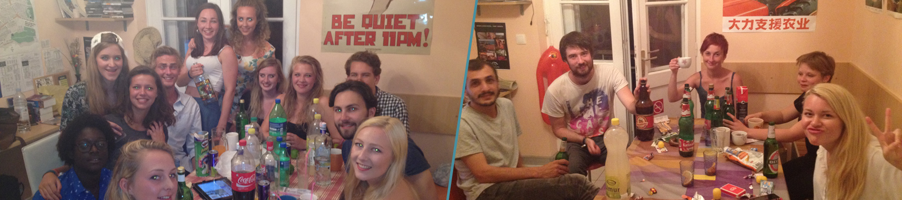 hostel backpackers split common room